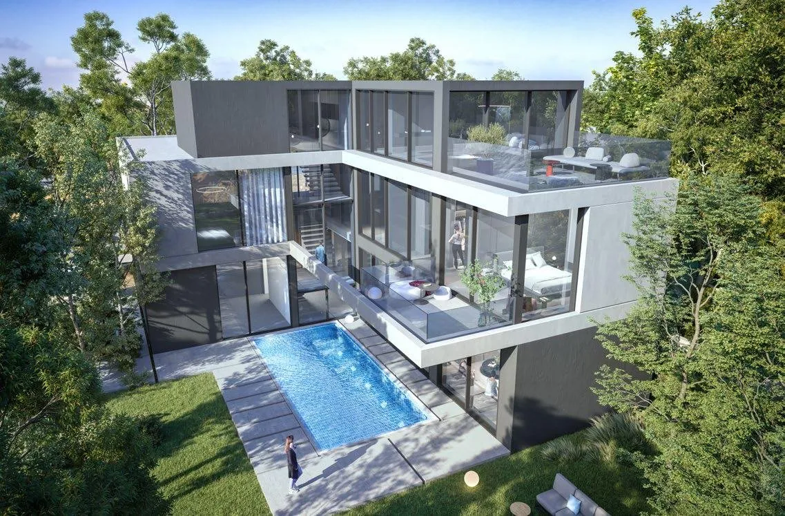 Villa avec piscine au milieu des arbres à Masaar, rendu du promoteur